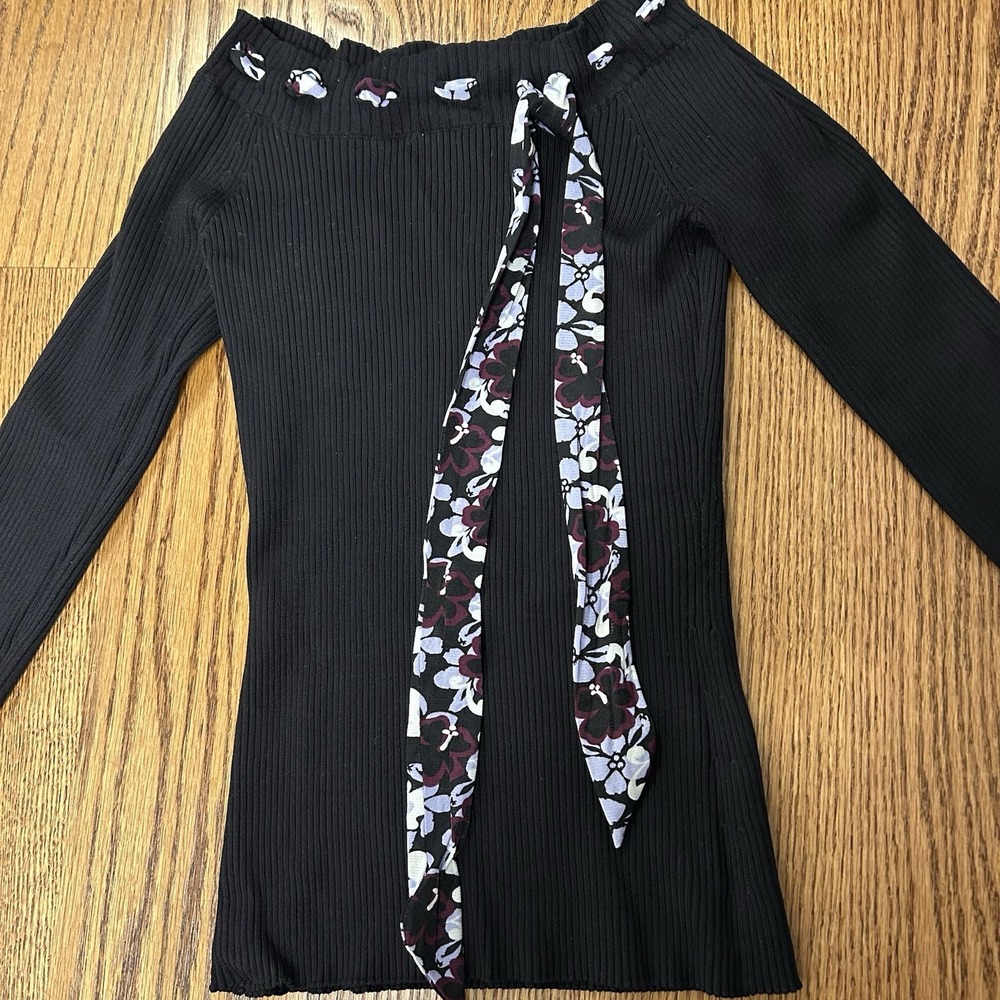 INC Womens Top Blouse Boat Neck 2000s Black Long Sleeve Stretchy Size M Or S